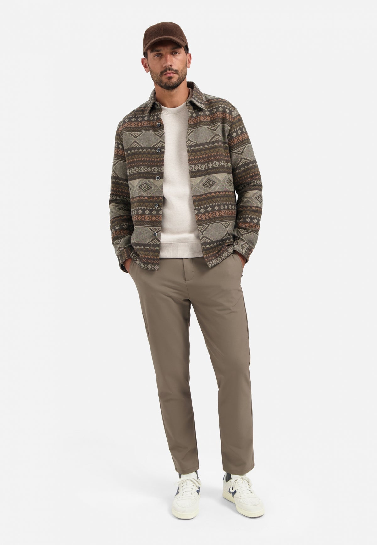 No Excess - Jacquard Pattern Overshirt - Taupe