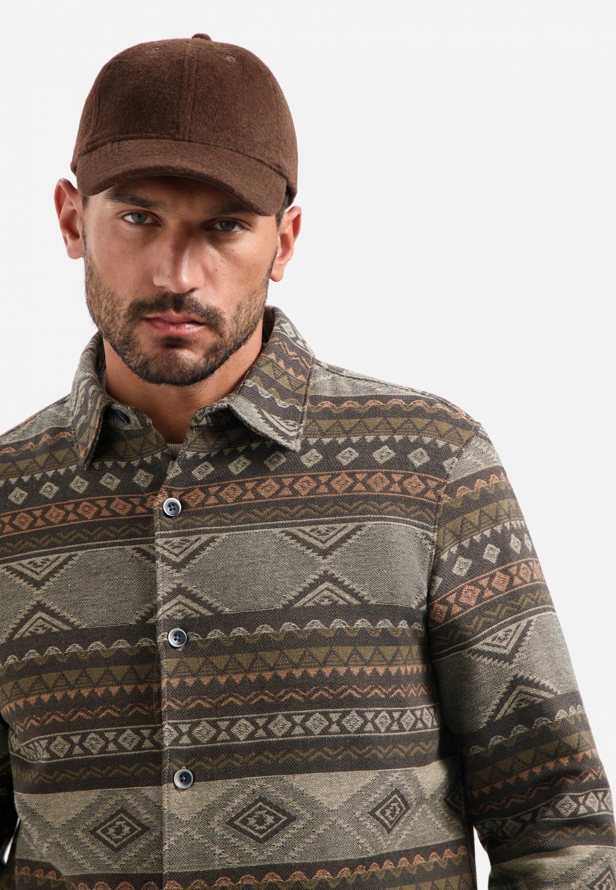 No Excess - Jacquard Pattern Overshirt - Taupe