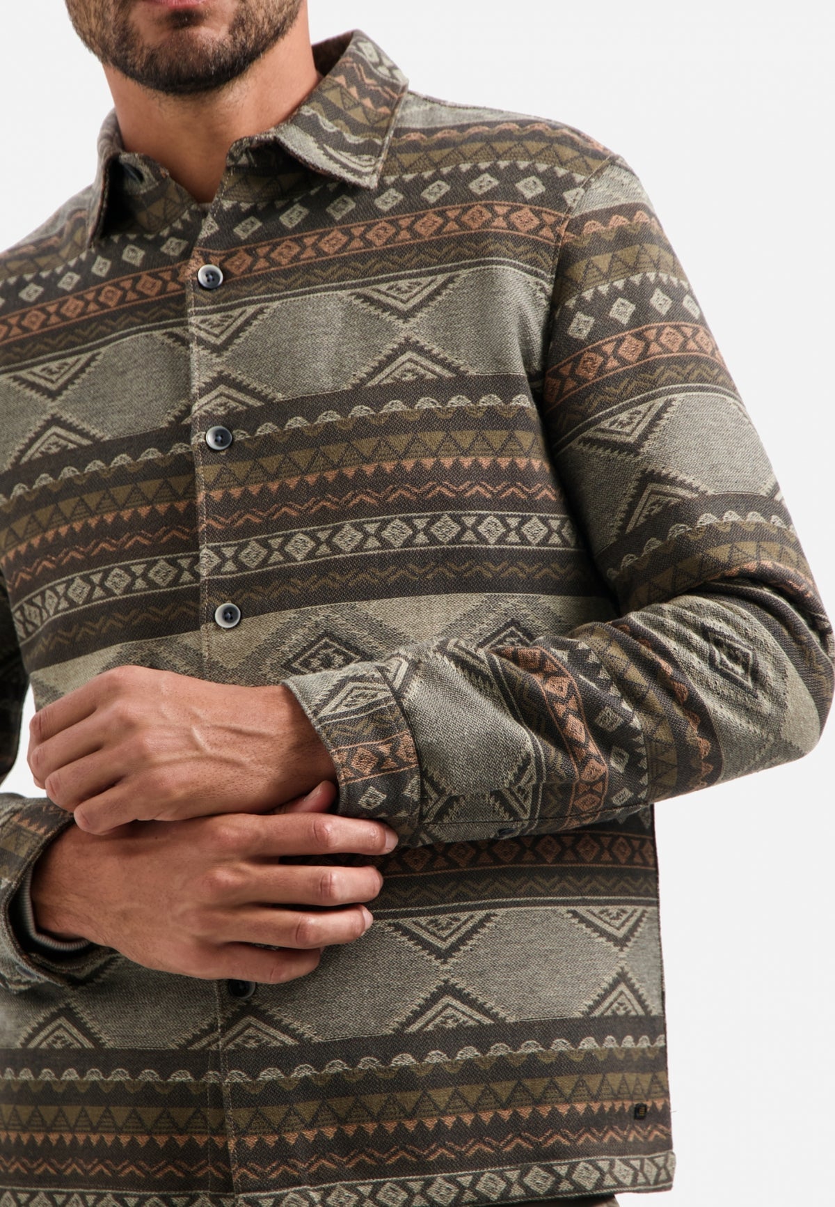 No Excess - Jacquard Pattern Overshirt - Taupe