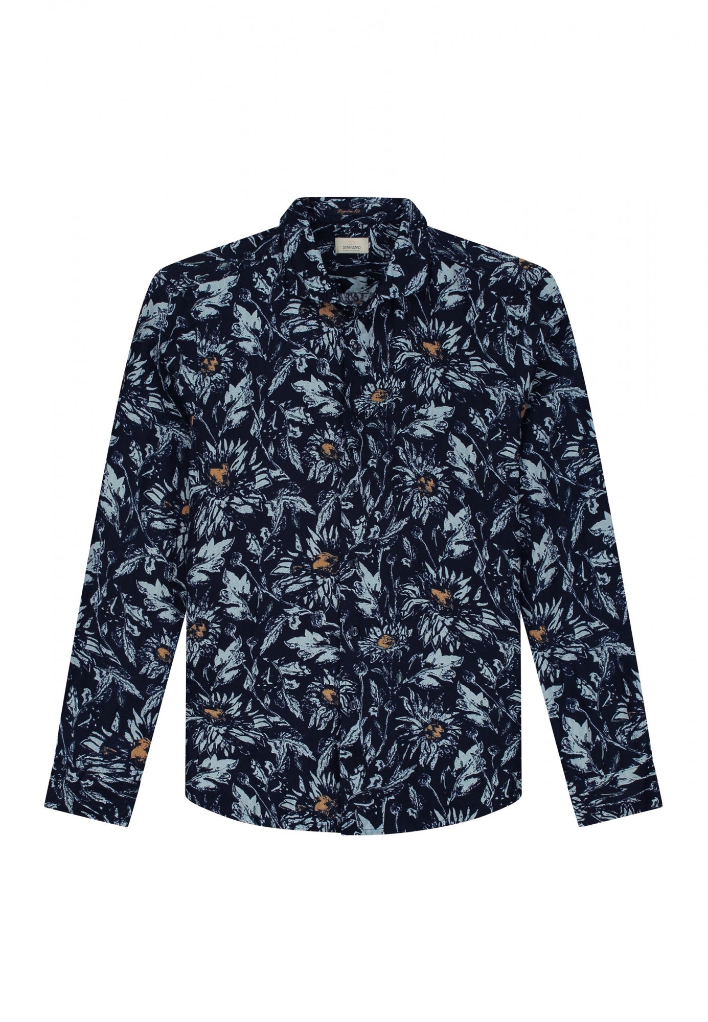 Dstrezzed - Painted Flower Linen Shirt - Dark Navy