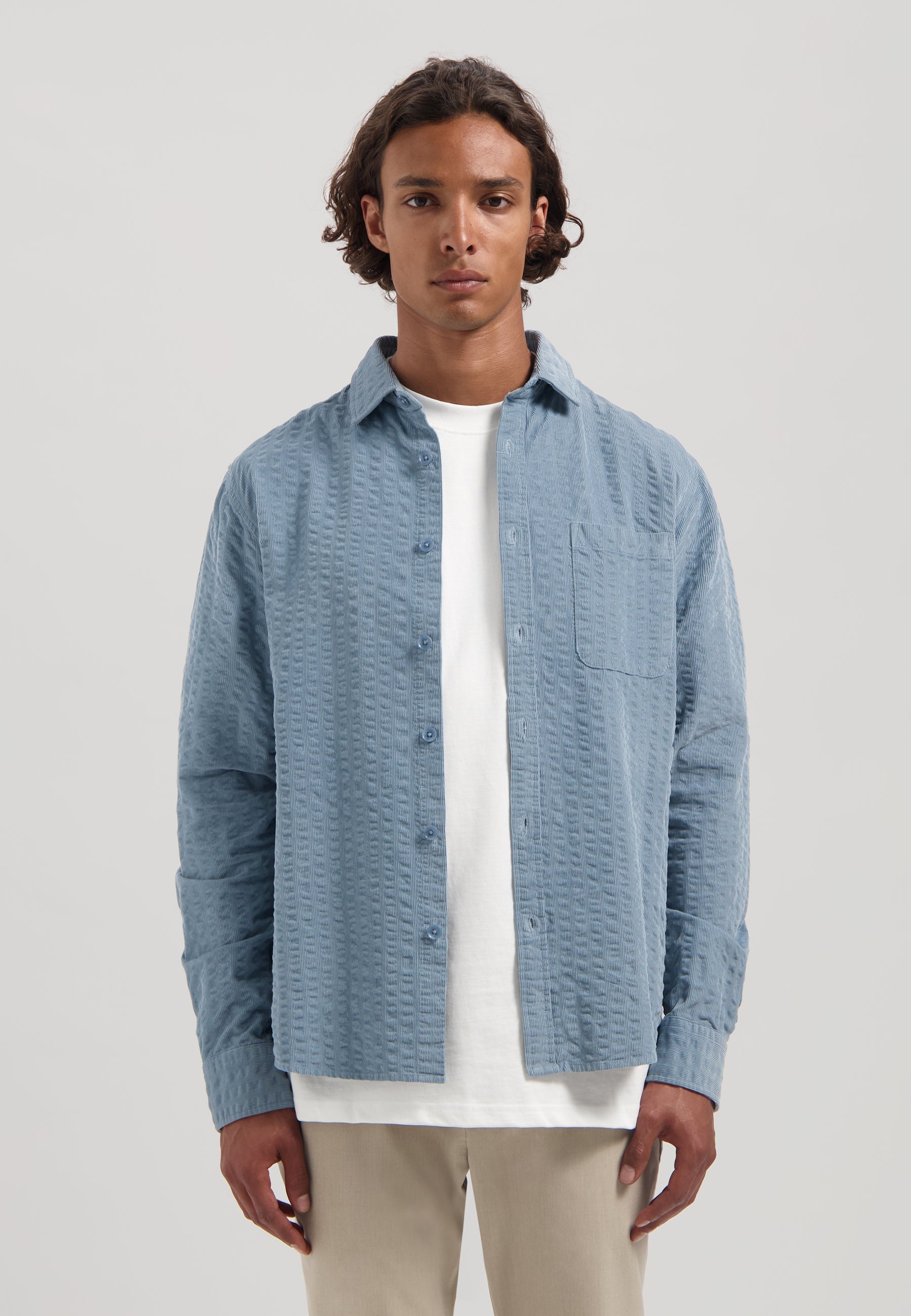 Dstrezzed - Patric Seersucker Ribcord Shirt - Mist Blue