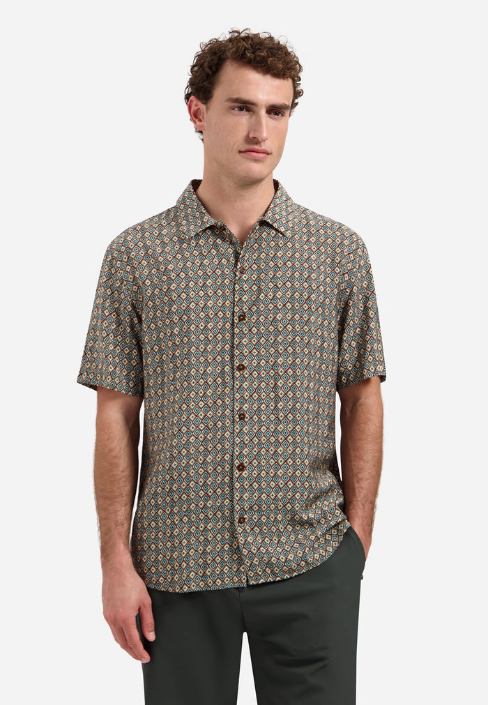 No Excess - Mosaic Diamond SS Shirt - Seablue