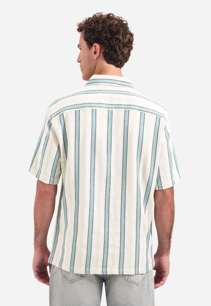 No Excess - Woven Stripe SS Shirt - Seablue