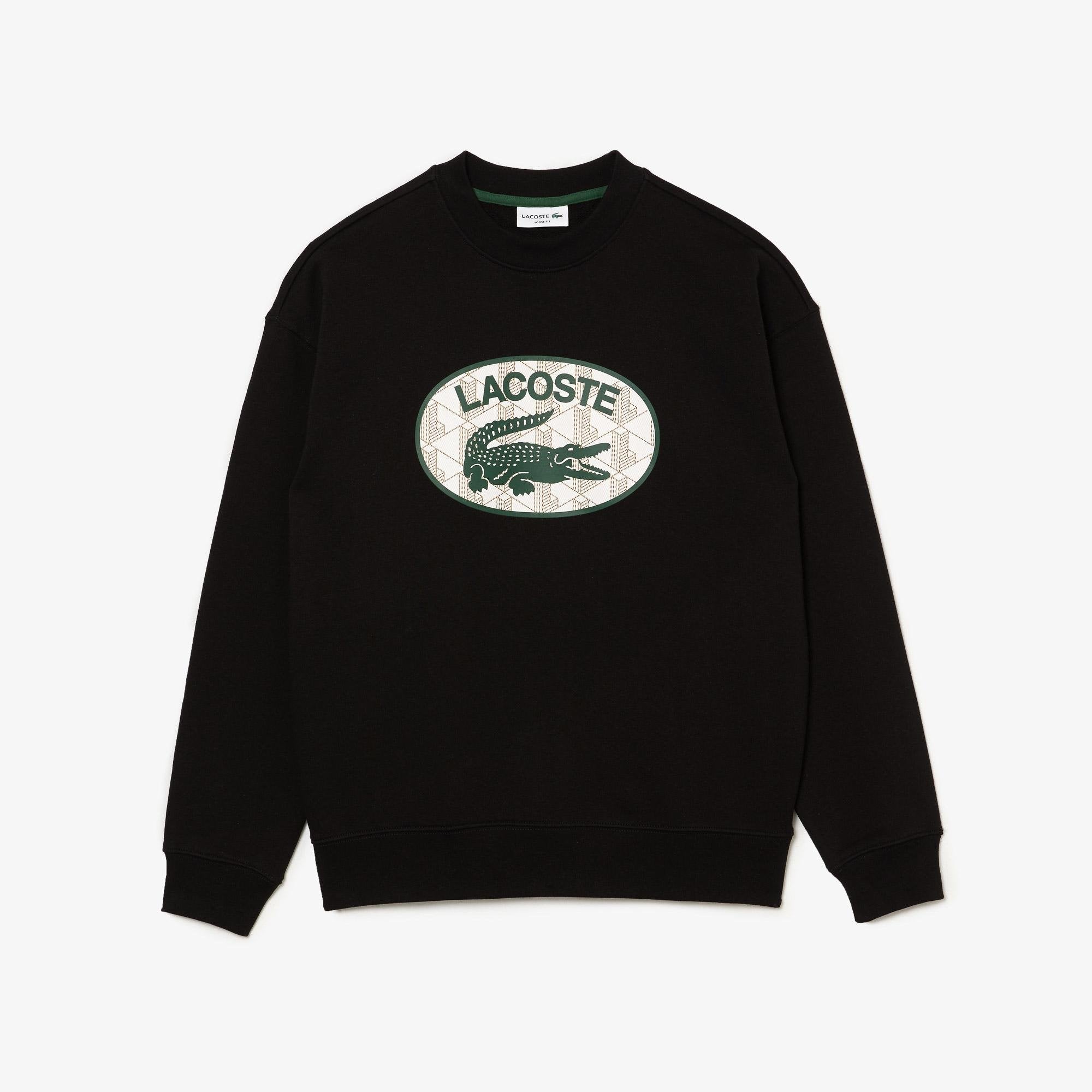 Lacoste - Loose Fit Monogram Print Sweatshirt - Black