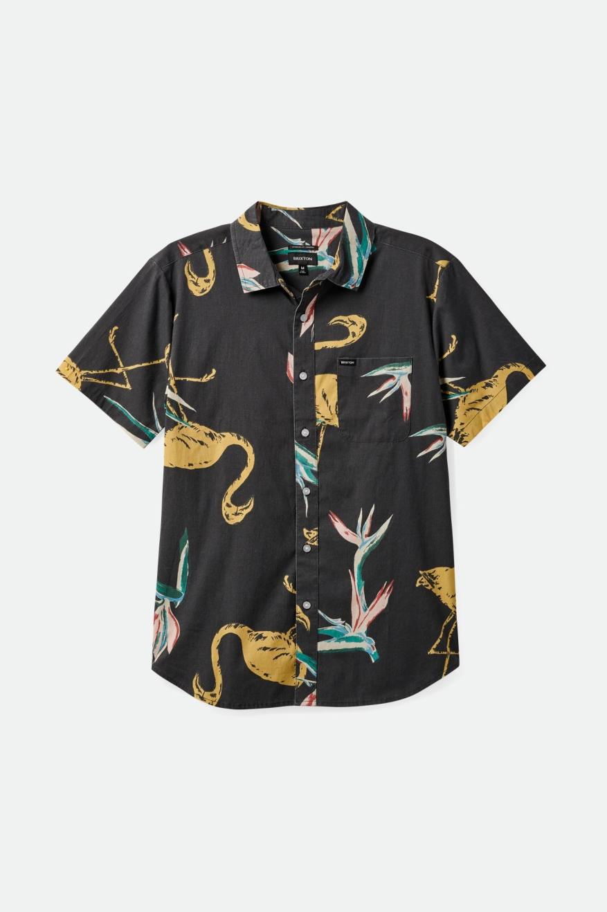 Brixton - Charter Print SS Woven Shirt - Black/Straw/Coral Pink