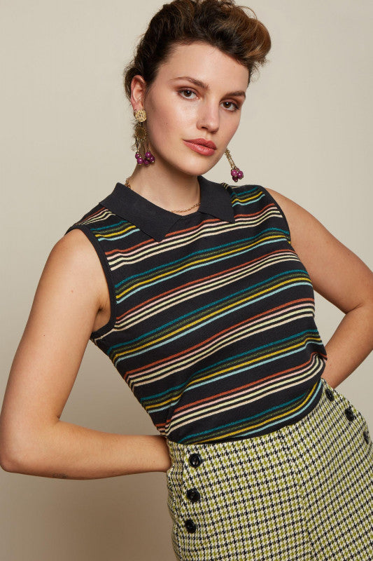 King Louie - Collar Top Riera Stripe - Black