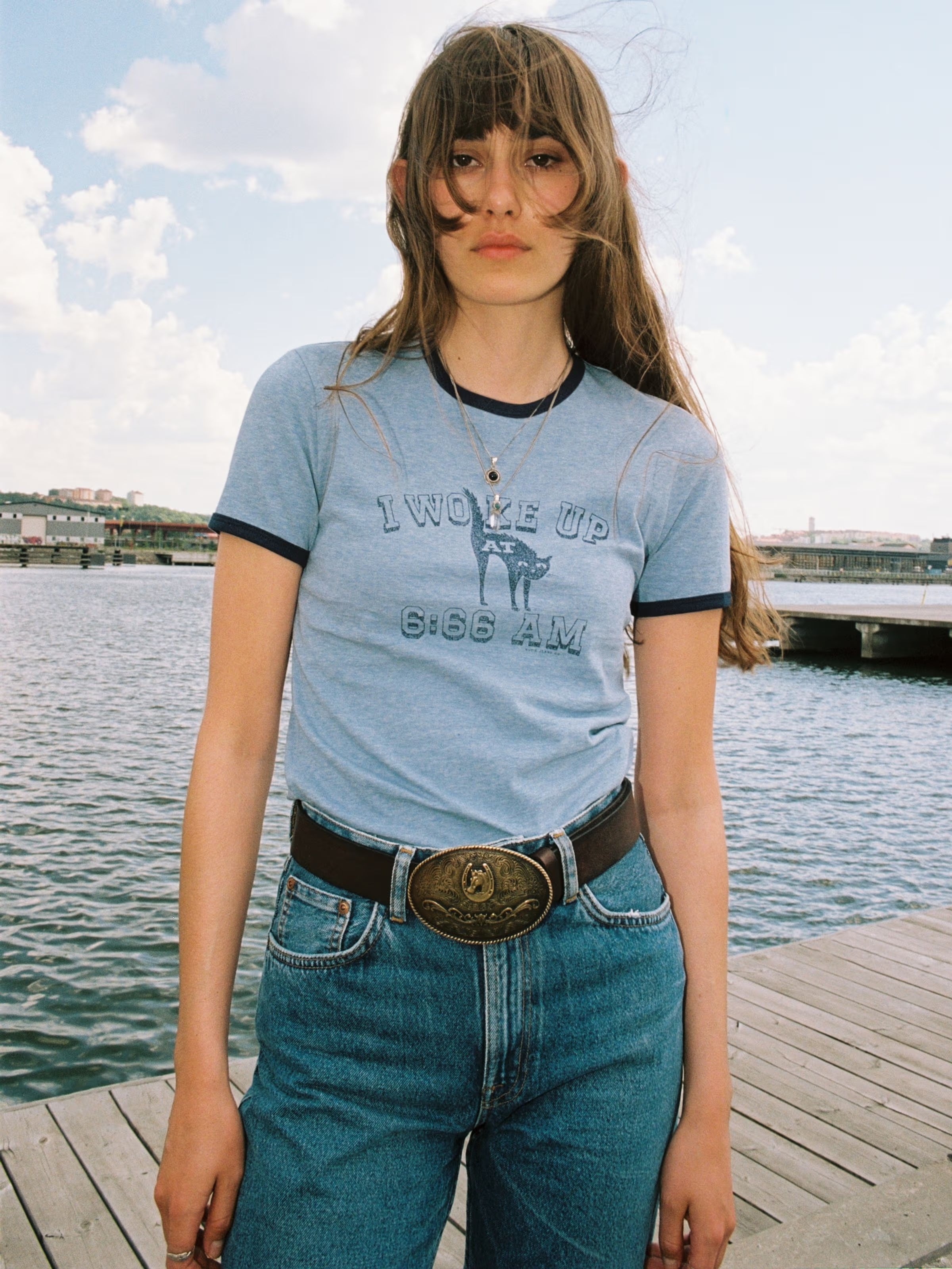 Nudie - Eve 6-66 Ringer Tee - Bluemelange