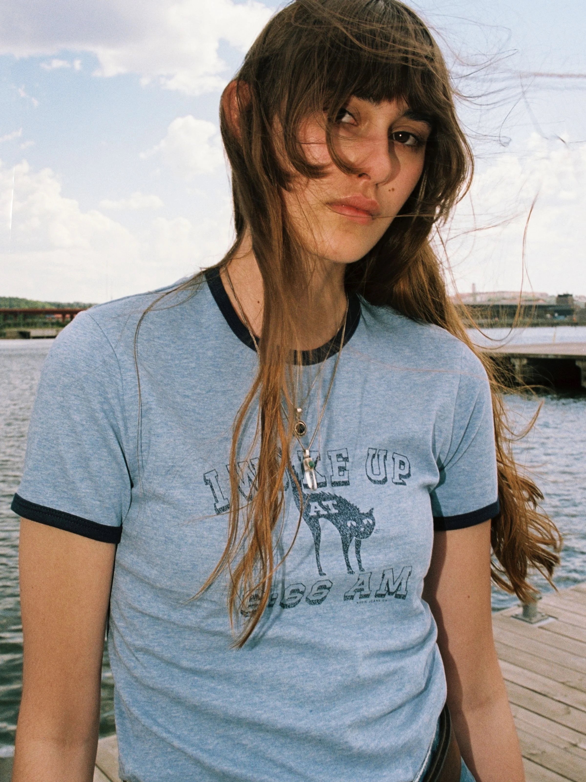 Nudie - Eve 6-66 Ringer Tee - Bluemelange