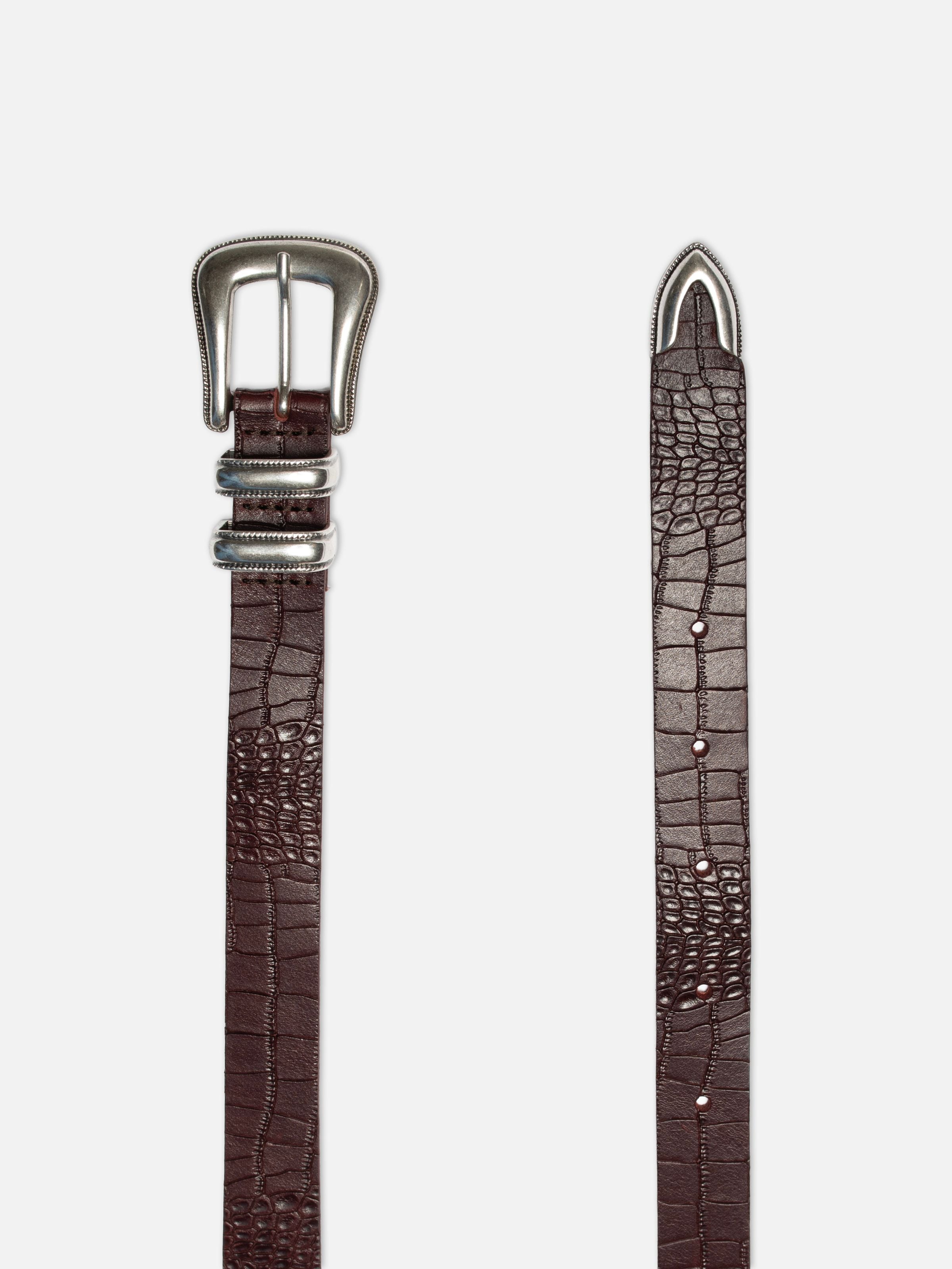 Nudie - Western Faux Croco Silver Belt - Burgundy