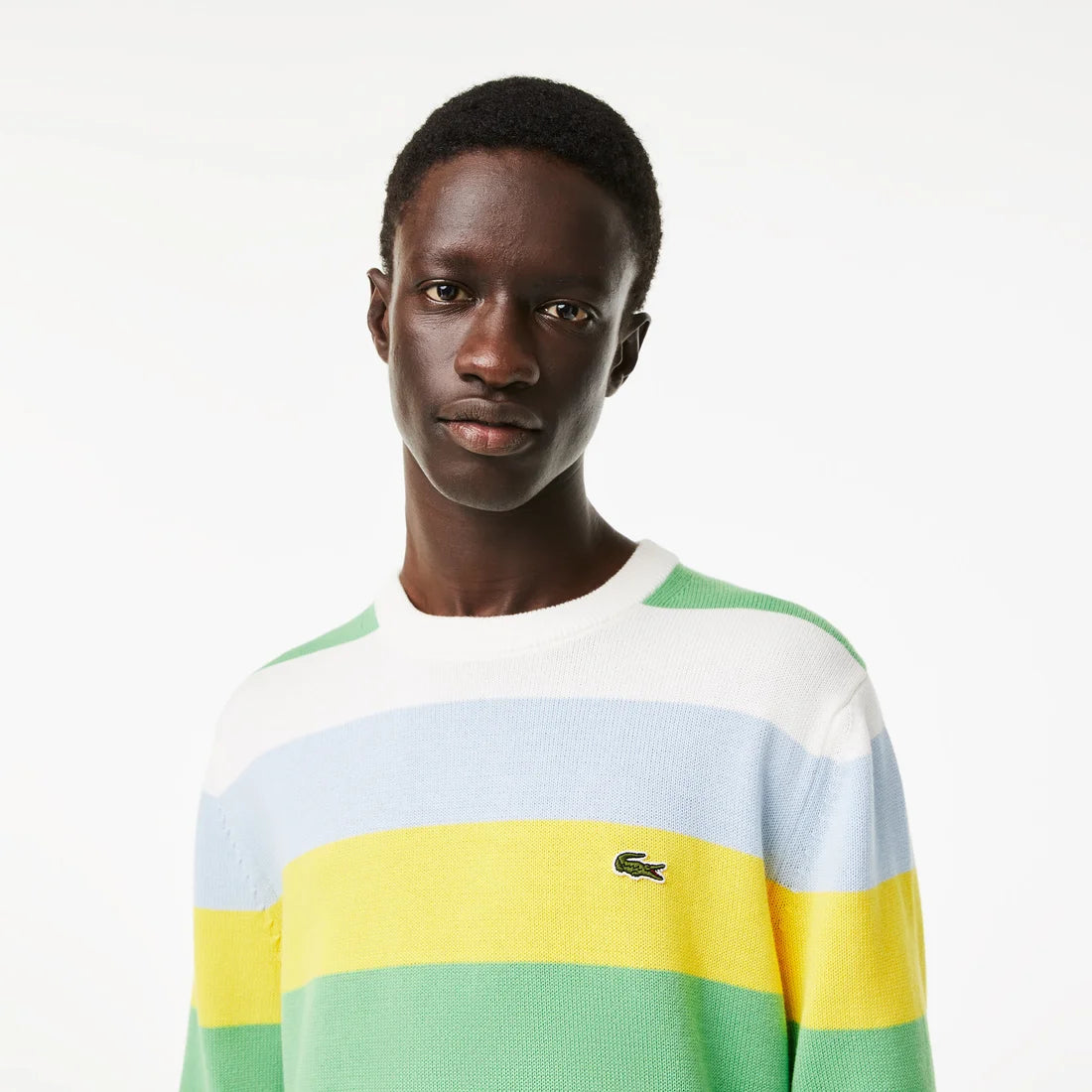 Lacoste - Essentials Stripe Cotton  Knit - White/Yellow/Green