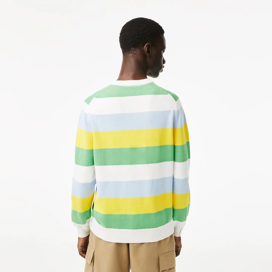 Lacoste - Essentials Stripe Cotton  Knit - White/Yellow/Green