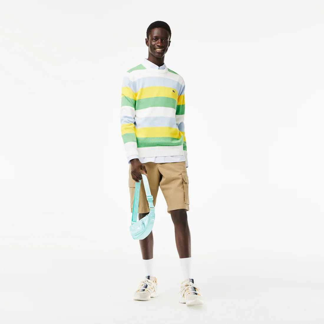 Lacoste - Essentials Stripe Cotton  Knit - White/Yellow/Green