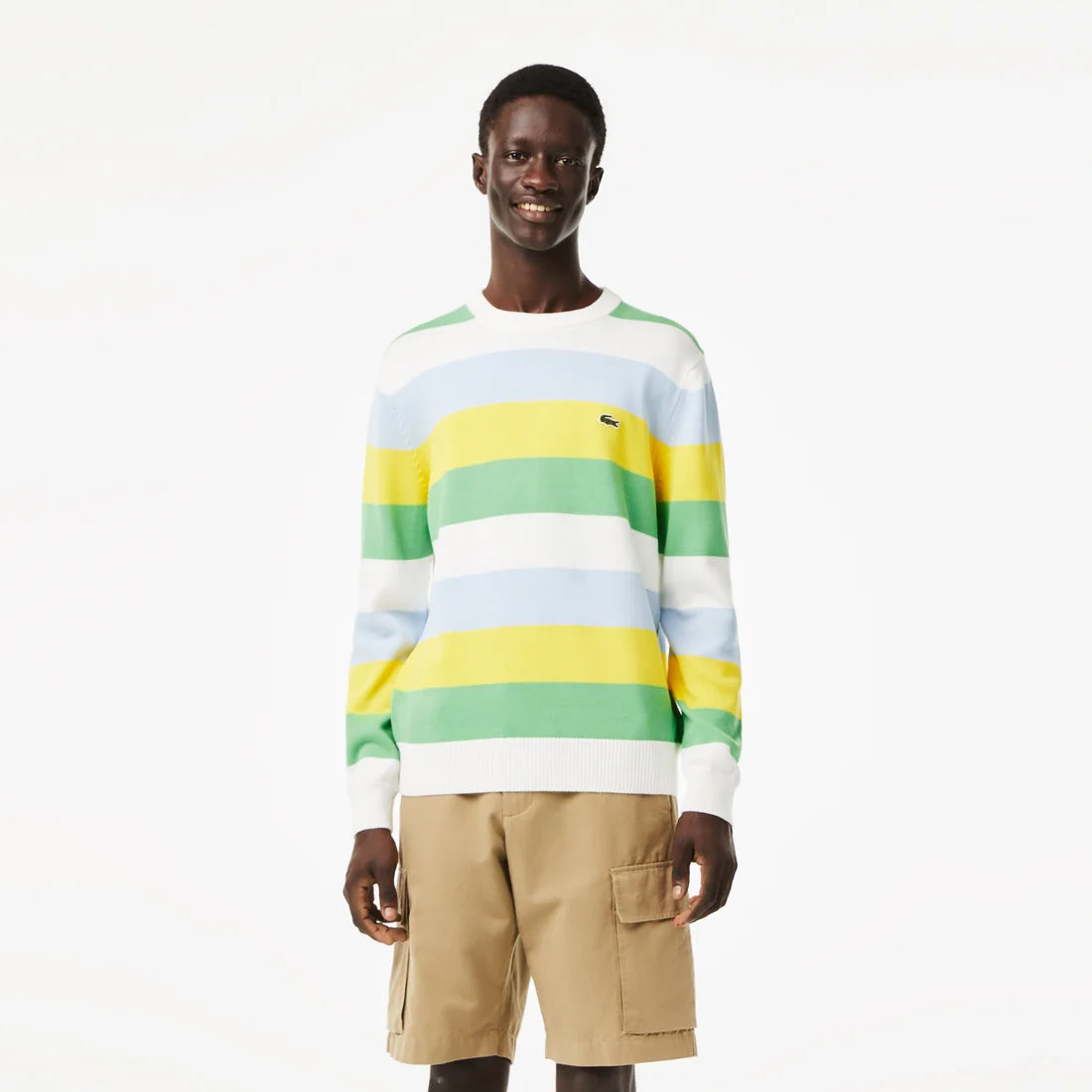 Lacoste - Essentials Stripe Cotton  Knit - White/Yellow/Green