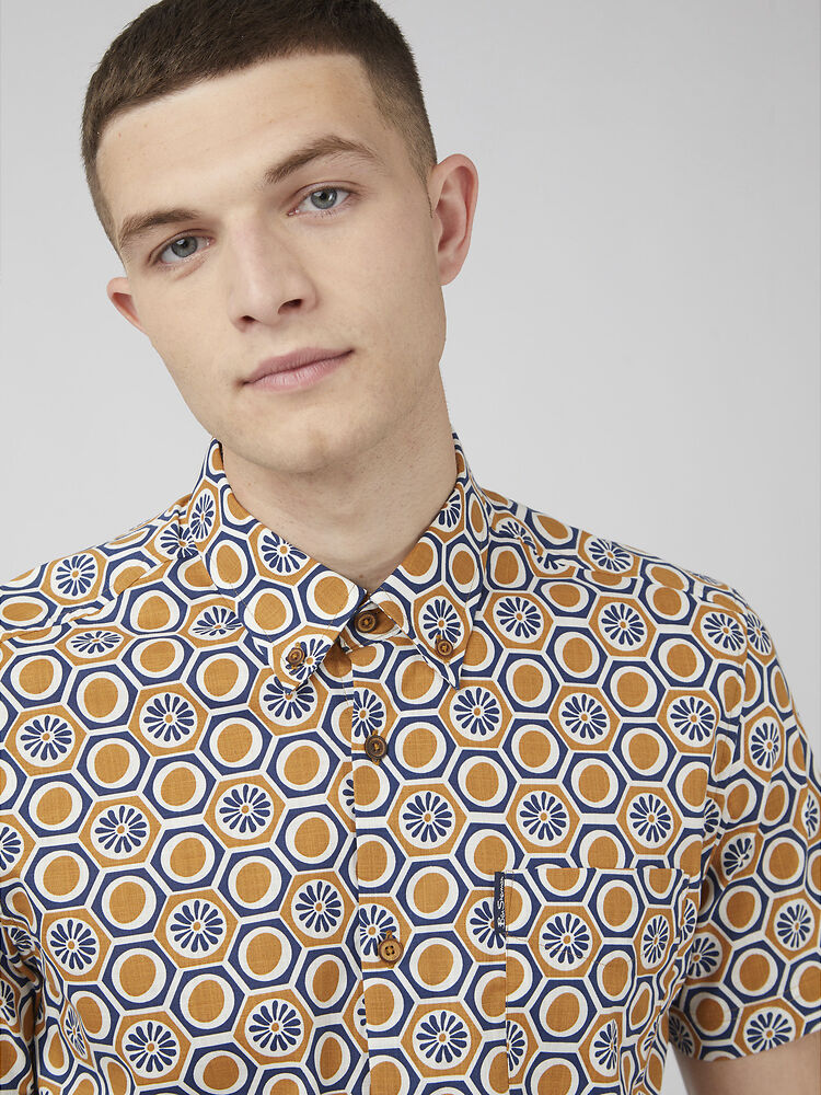 Ben Sherman - Block Geo Print SS Shirt - Tan