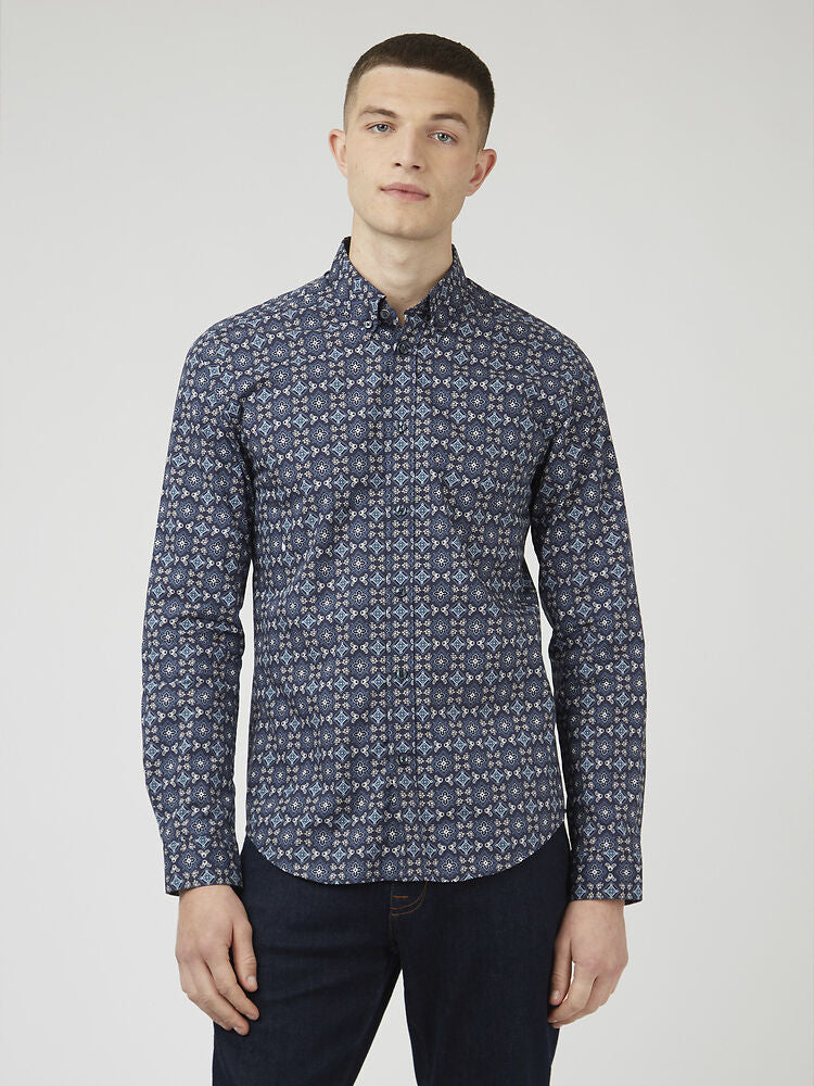 Ben Sherman - Foulard Print LS Shirt - Marine