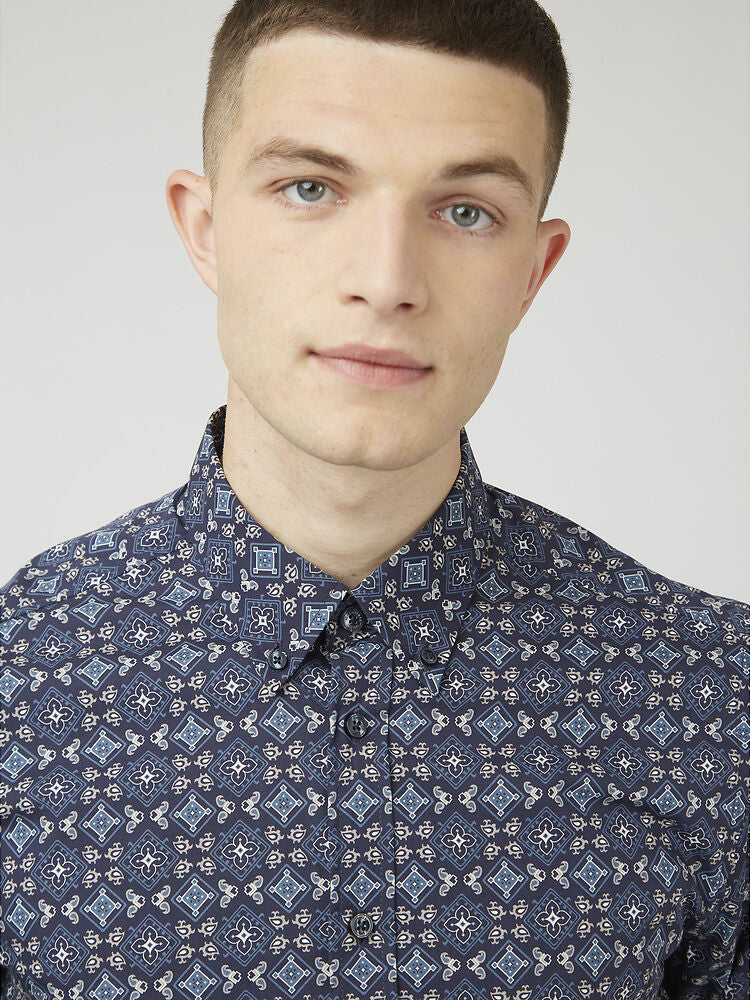 Ben Sherman - Foulard Print LS Shirt - Marine