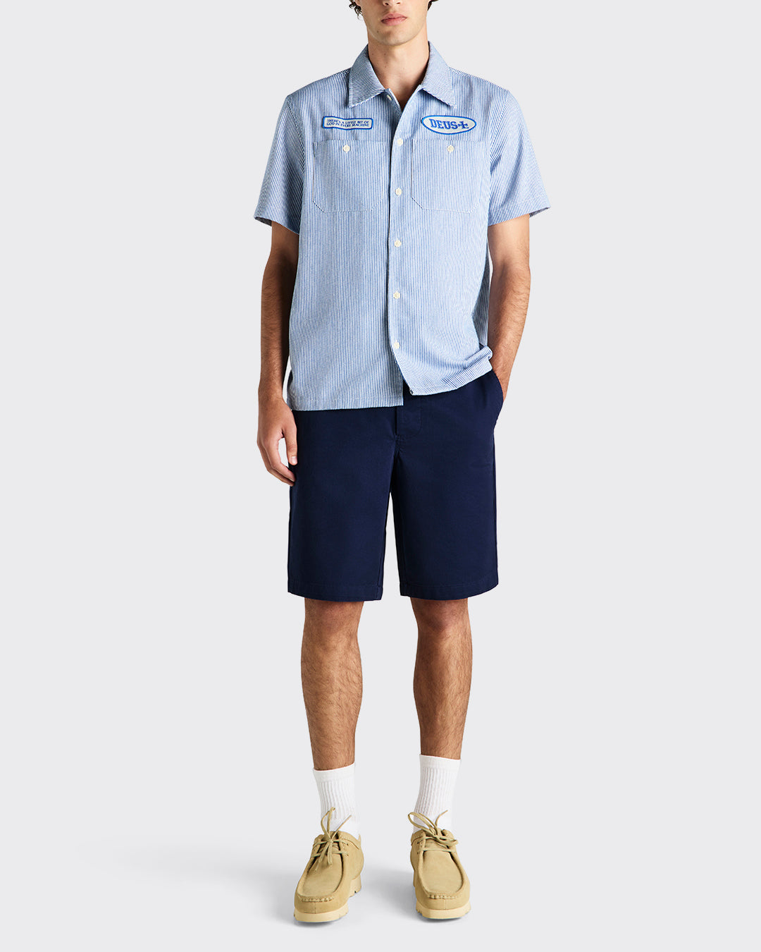 Deus - No Shelter Work SS Shirt - Blue Stripe