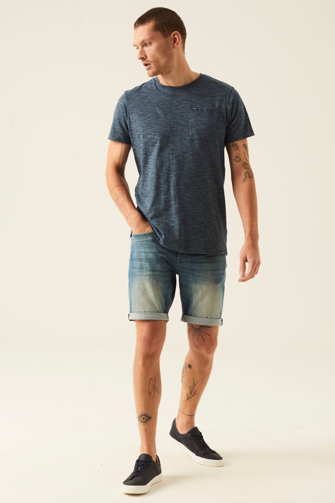 Garcia - Fine Stripe Pocket Tee - Blue Lake