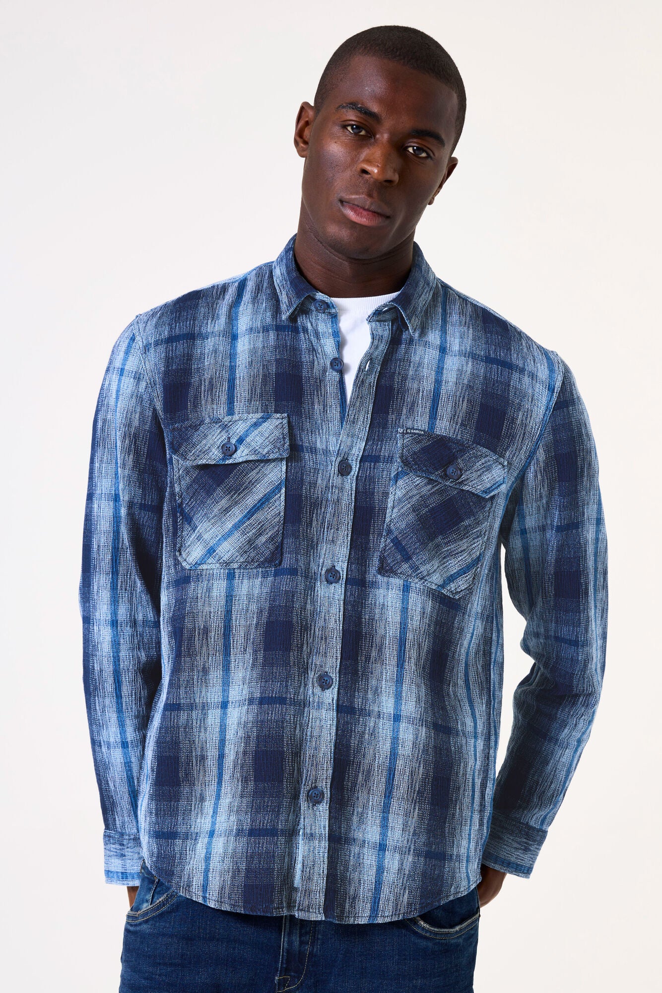 Garcia - Textured Check LS Shirt - Indigo