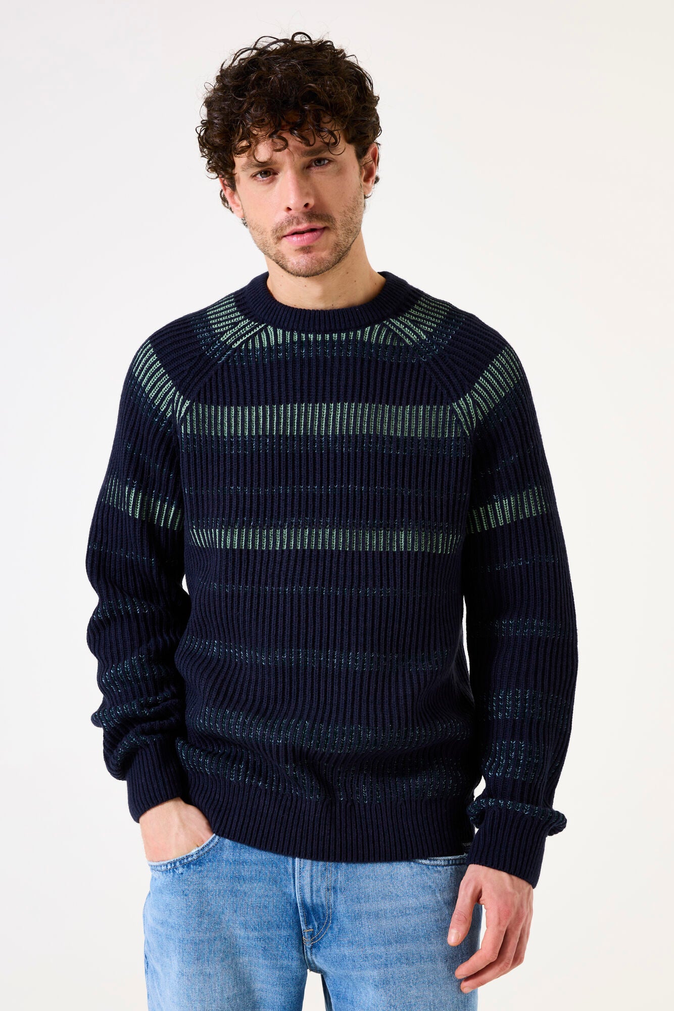 Garcia - Ribbed Stripe Knit Pullover - Deep Ink