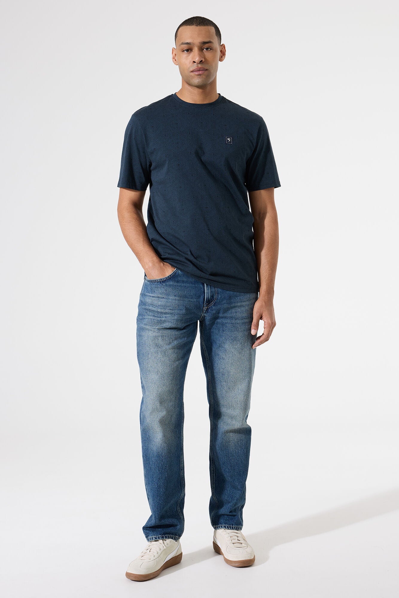 Garcia - Geometric Tile Print Tee - Fossil Blue