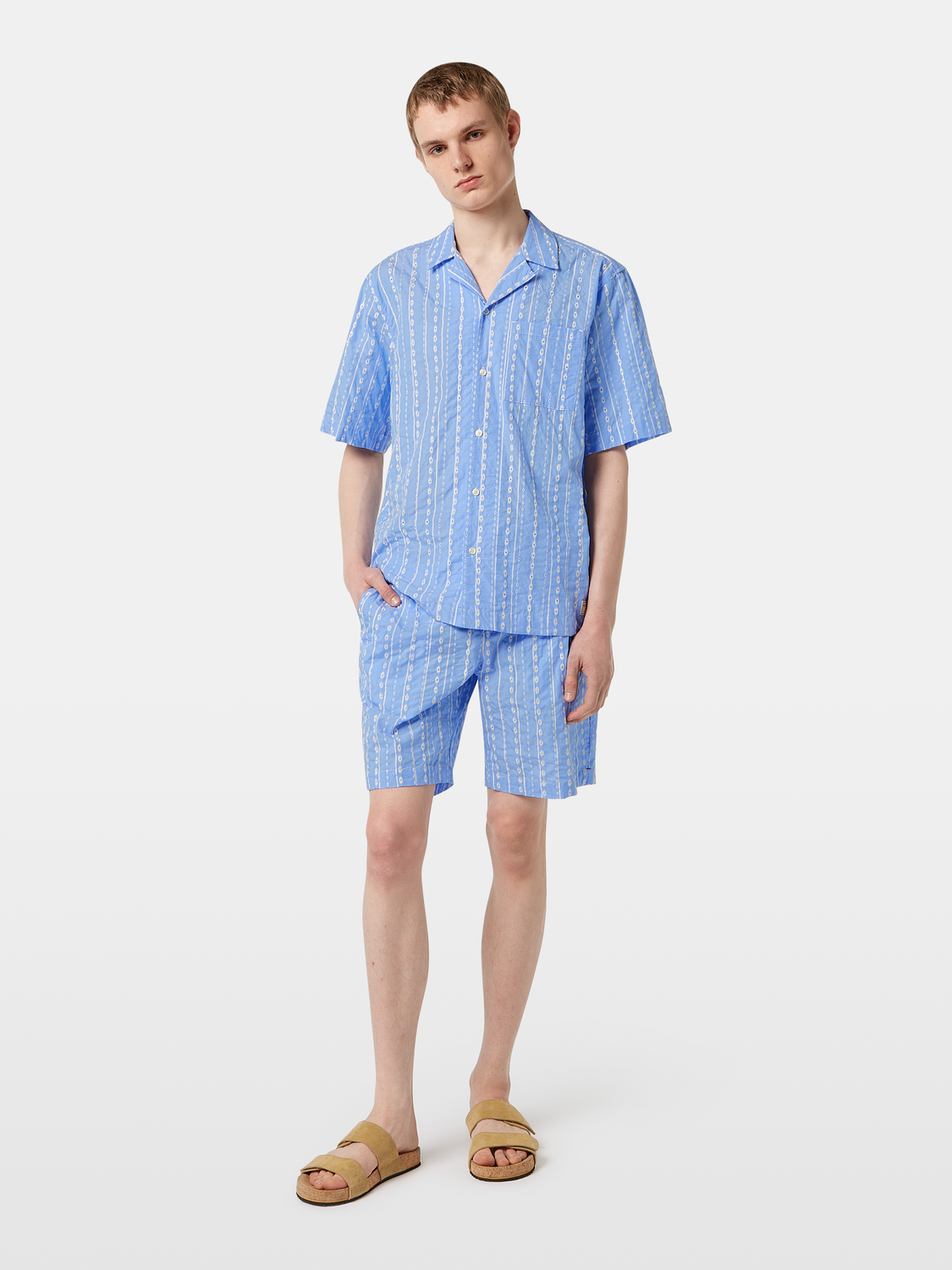 Scotch & Soda - Embroidered Stripe Seersucker Short - Sky Blue