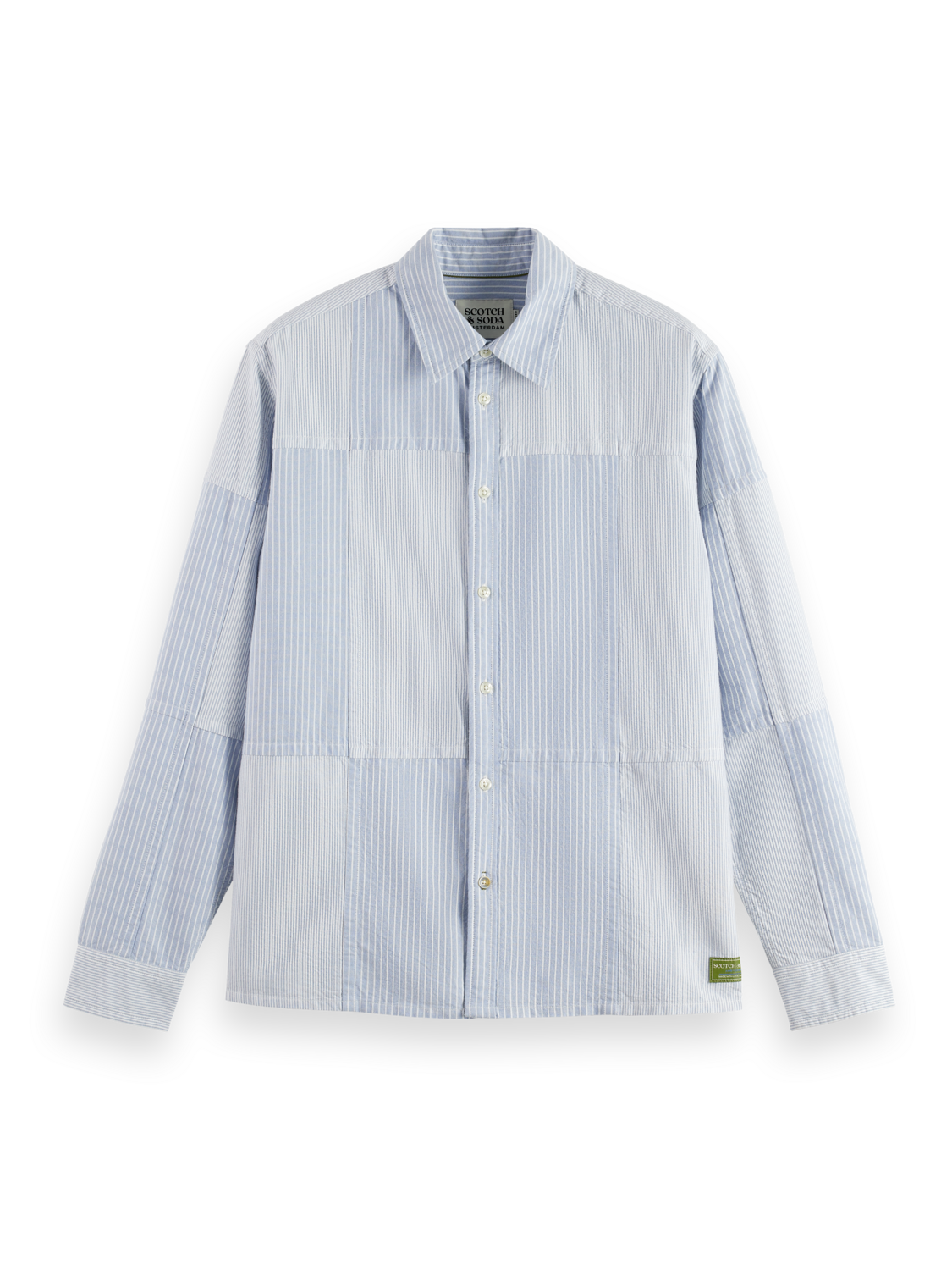 Scotch & Soda - Patchwork Relaxed Fit Oxford Shirt - Blue/Blue Stripe