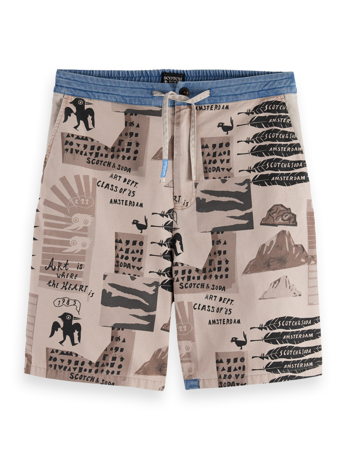 Scotch & Soda - Loose Fit Printed Washed Bermuda Short - Art Dept Collage White Colourblock