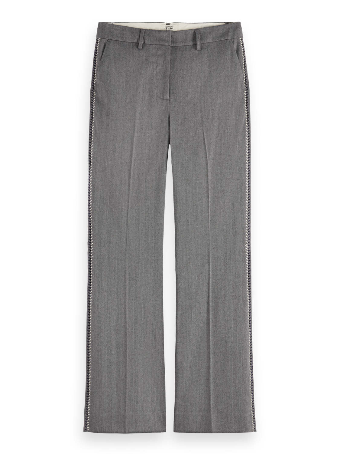 Maison Scotch - Violet Herringbone High Rise Pant - Mid Grey Melange Pinstripe