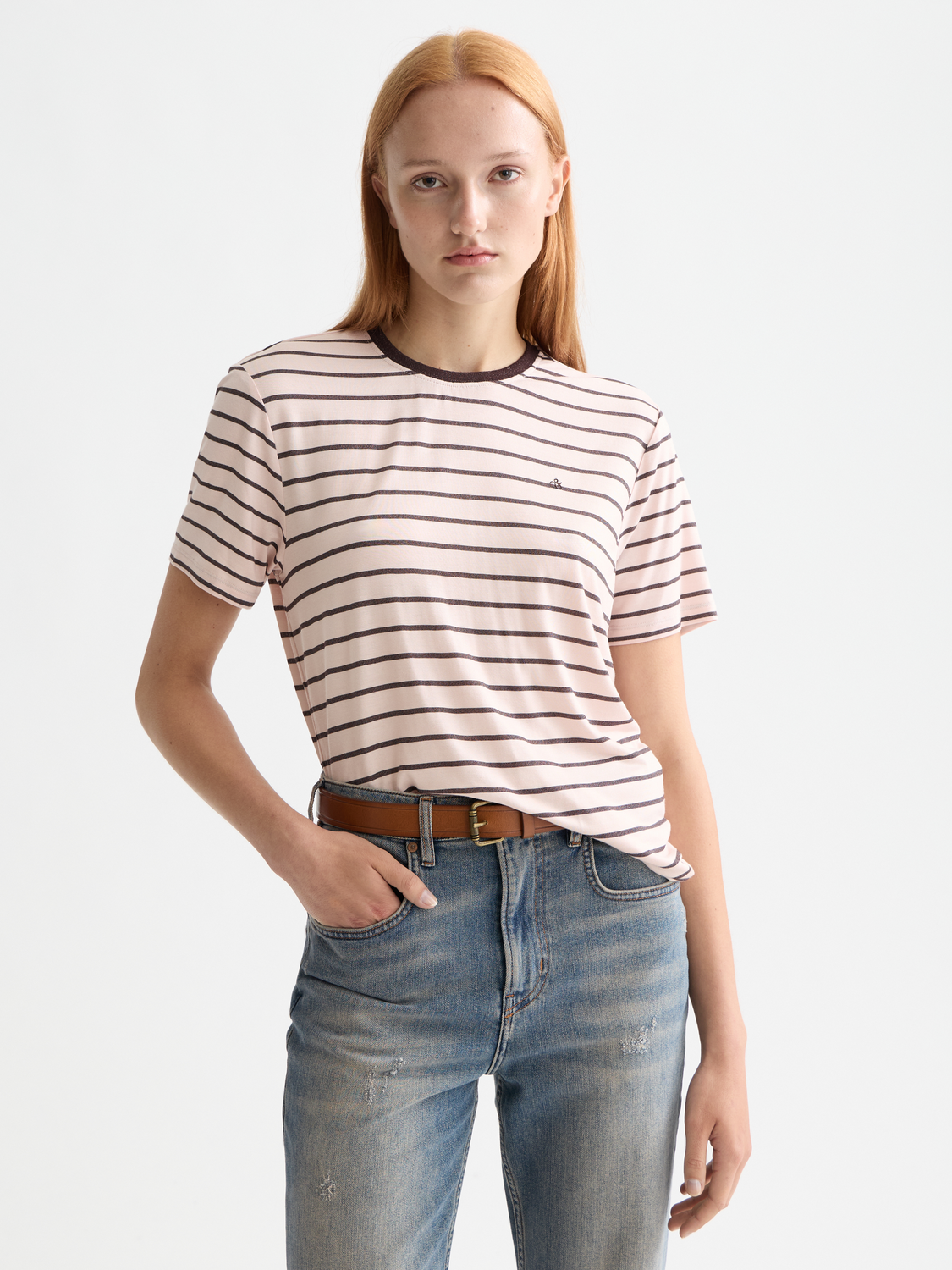 Maison Scotch - Striped Regular Fit Tee - Chocolate Plum/Barely There