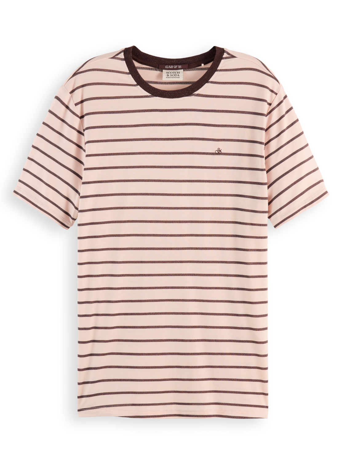 Maison Scotch - Striped Regular Fit Tee - Chocolate Plum/Barely There