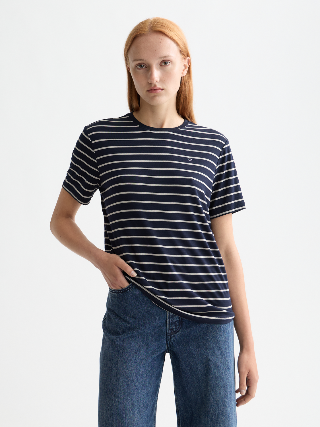 Maison Scotch - Striped Regular Fit Tee - Sky Captain/Languid Lavender