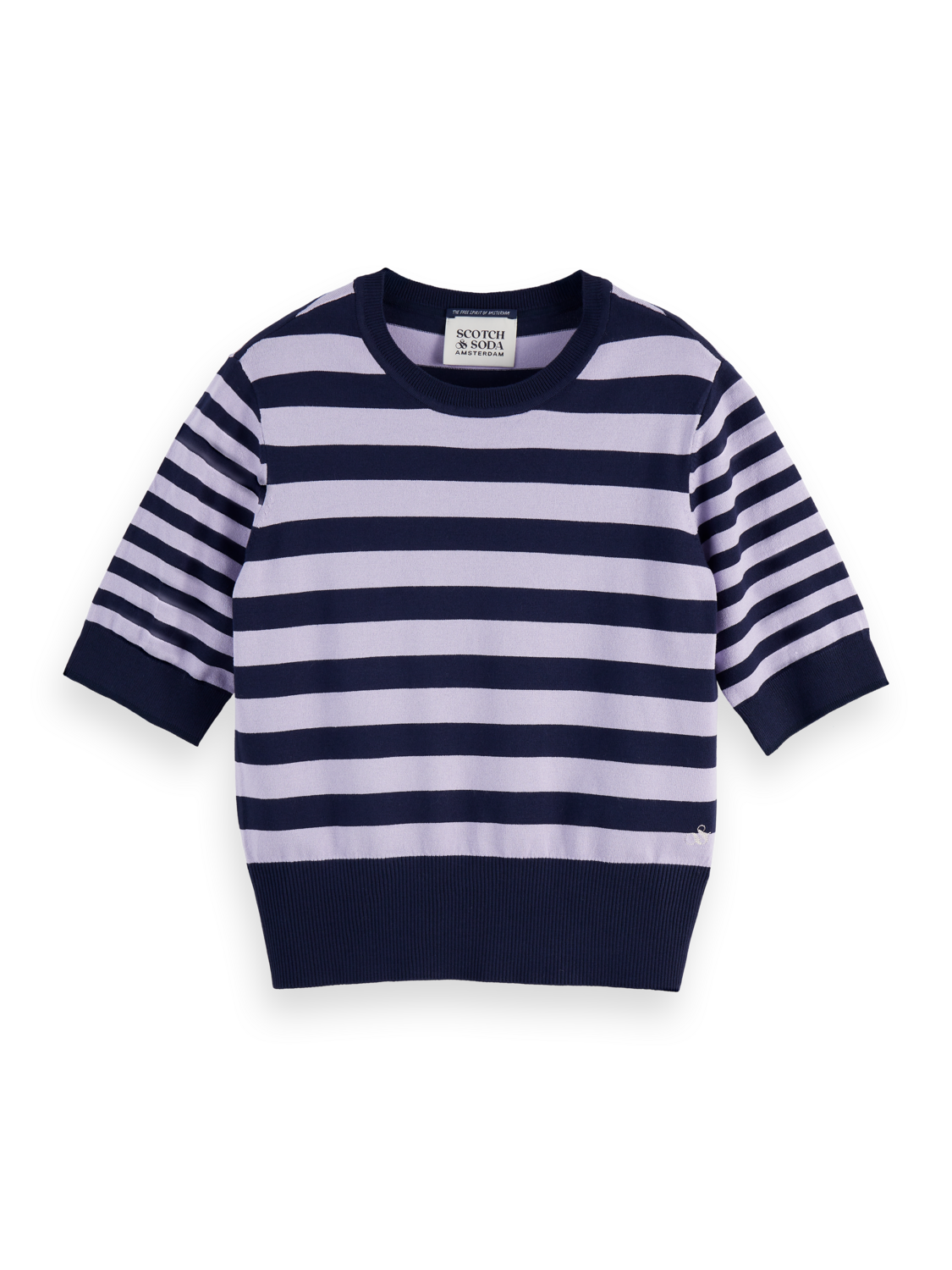 Maison Scotch - Crew Neck SS Pullover - Sky Captain/Lavender Stripe