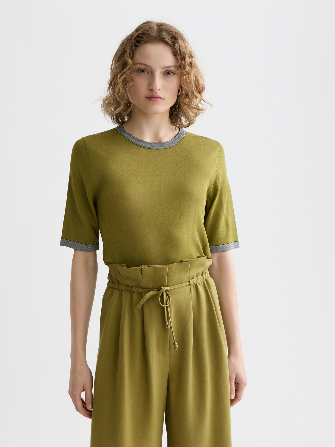 Maison Scotch - Stripe Trim SS Pullover - Green Moss