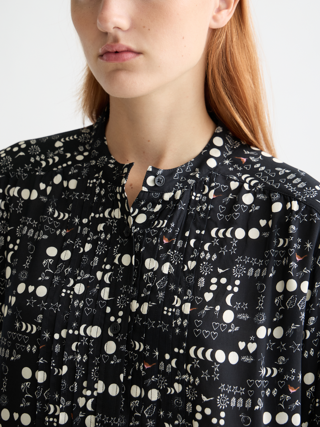 Maison Scotch - Printed Pintuck Blouse - Moon Gardening