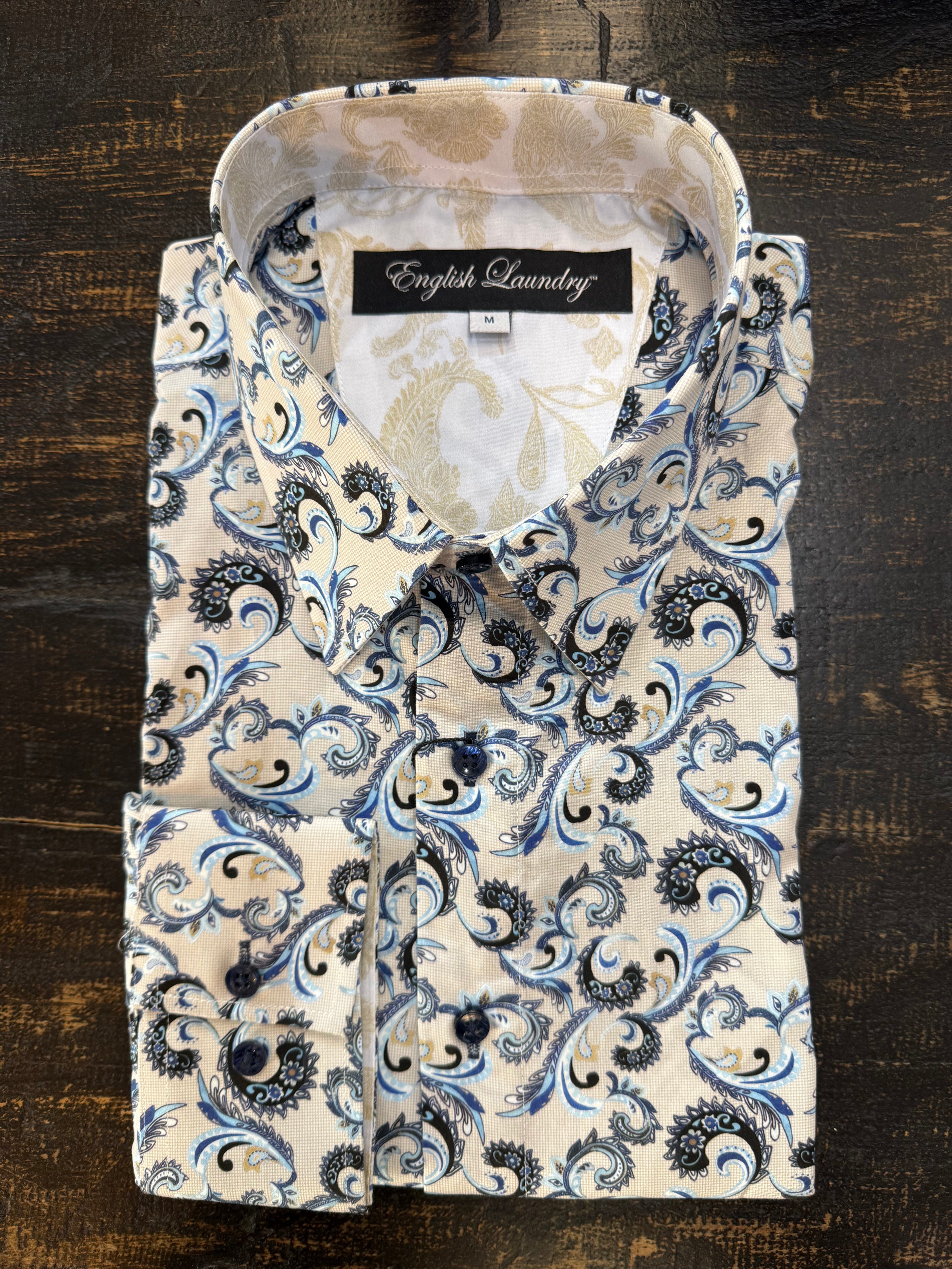 English Laundry - John Lennon LS Shirt - Beige/Blue Paisley