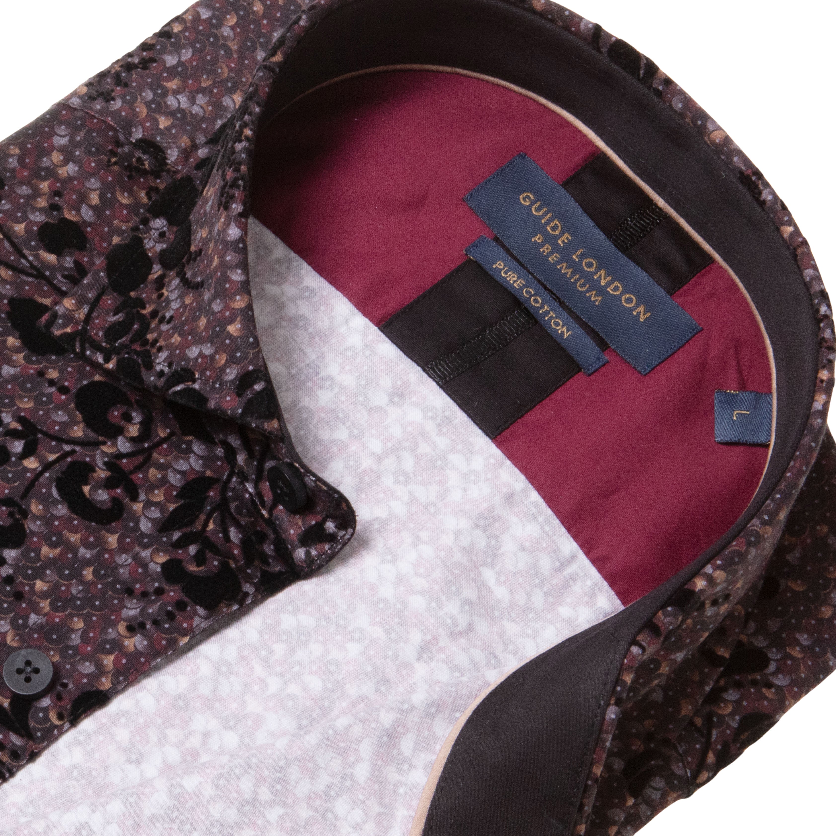 Guide London - Sequin LS Shirt - Burgundy/Tan