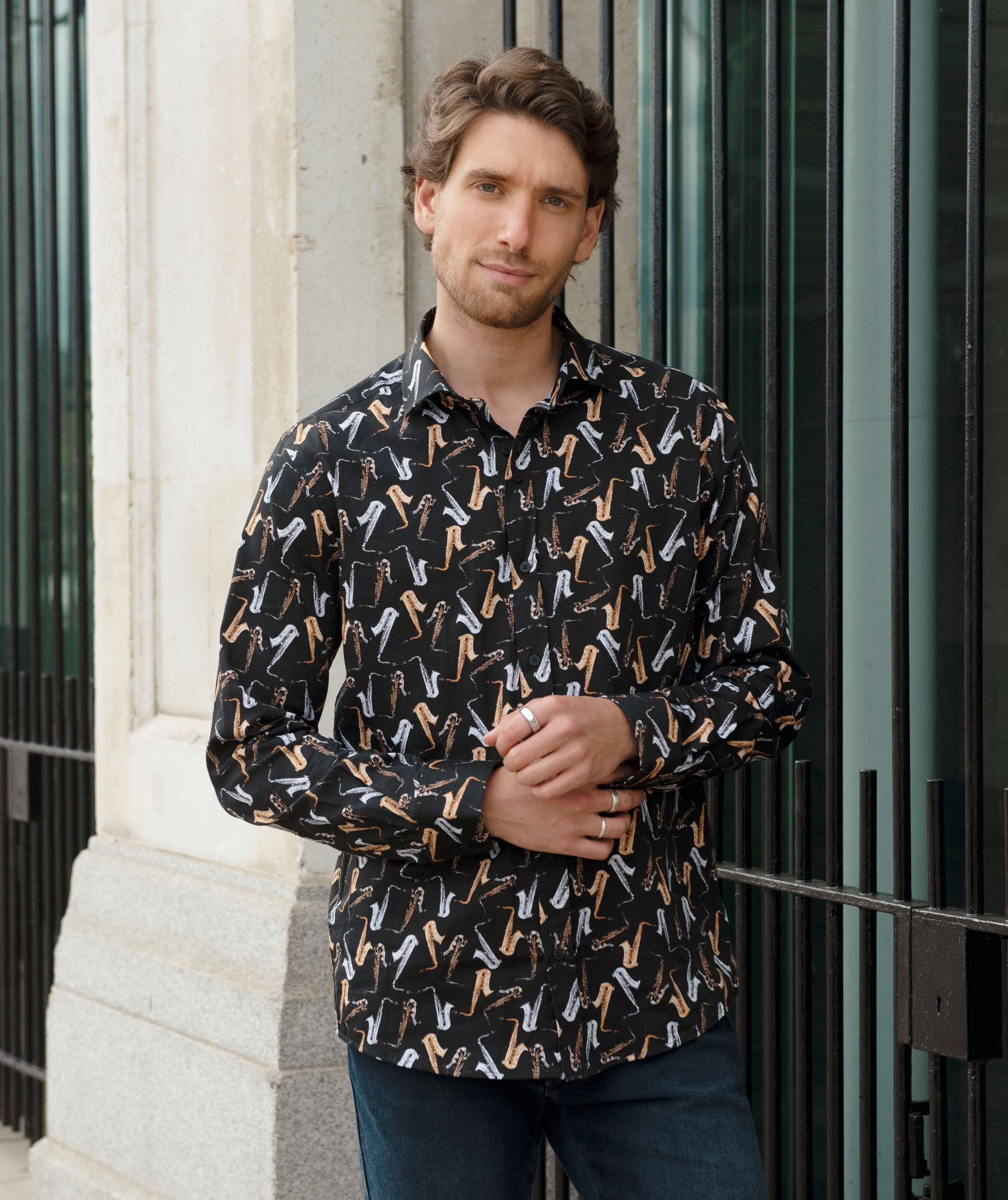 Guide London - Saxophone LS Shirt - Silver/Gold