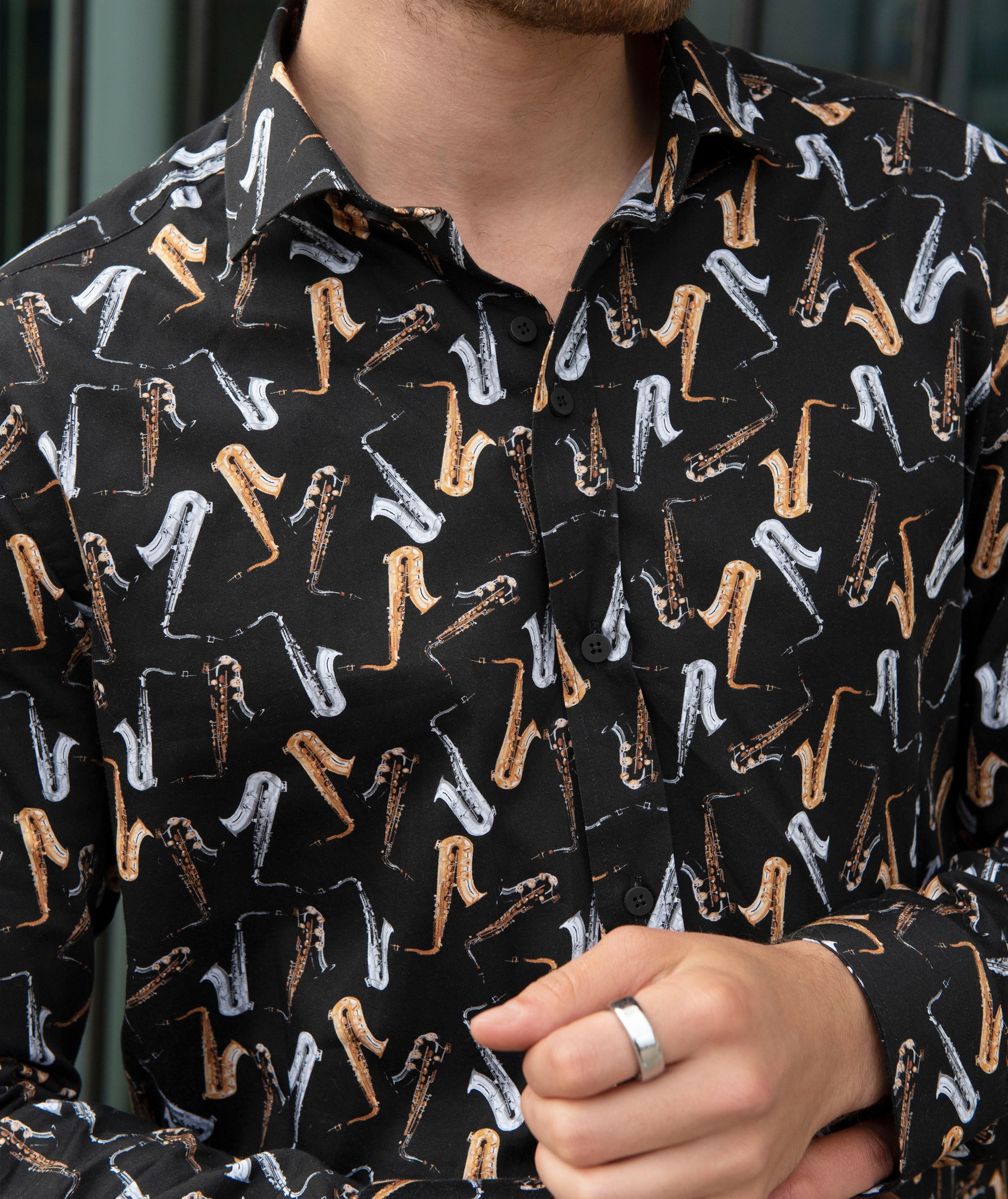 Guide London - Saxophone LS Shirt - Silver/Gold