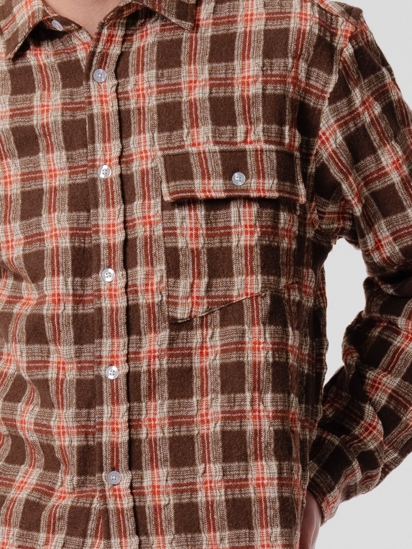 Beach Brains - LS Pocket Shirt - Brown/Red Check