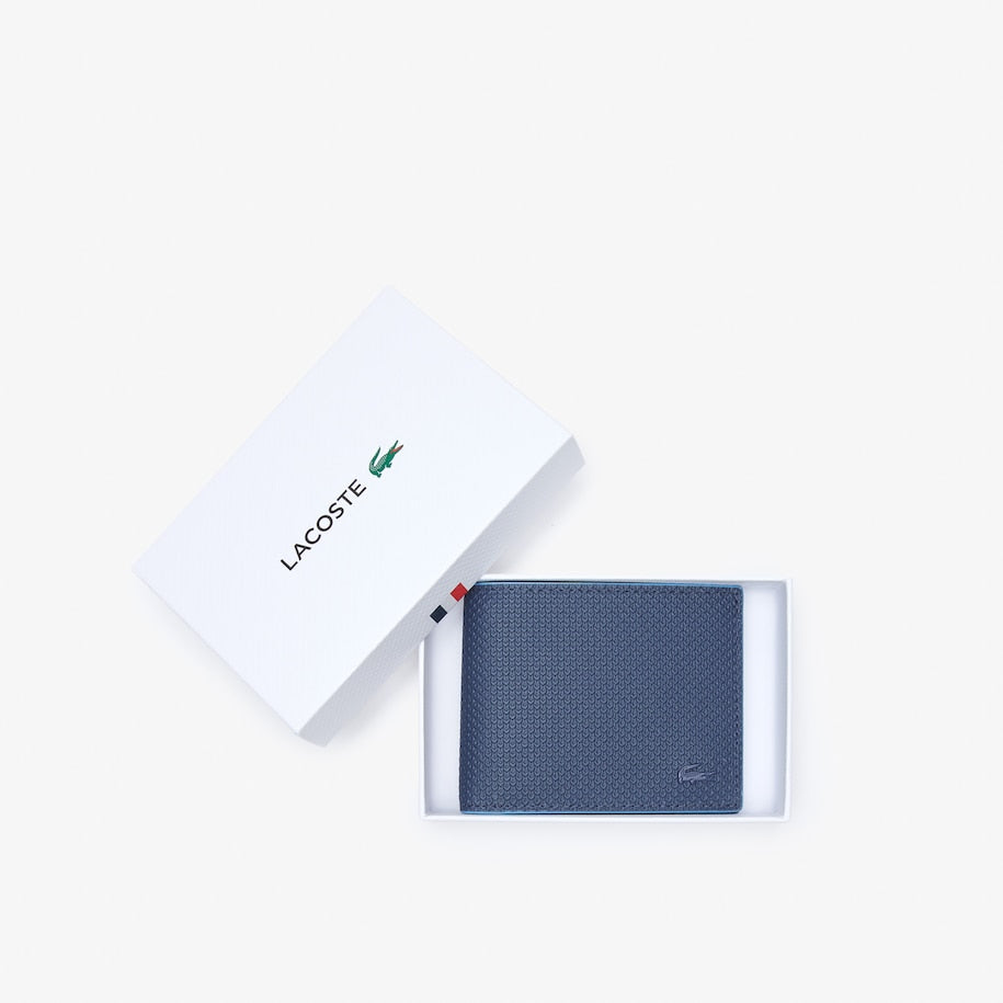 Lacoste - Chantaco Piqué Leather 3 Card Wallet - Marine Argentine