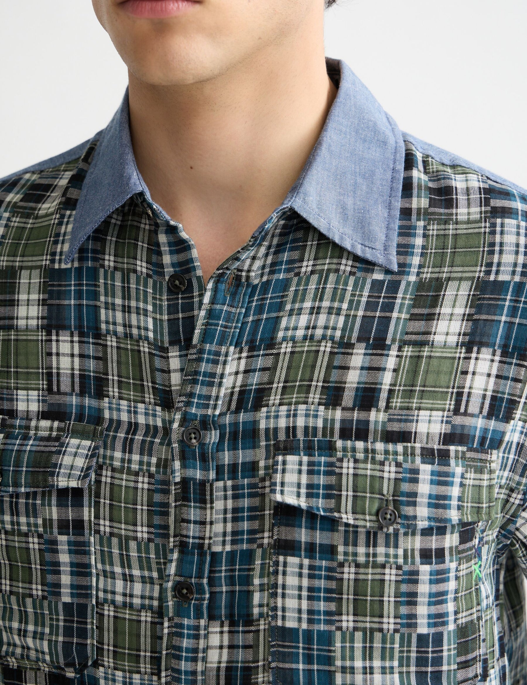 Scotch & Soda - Patchwork Relaxed Fit Flannel Shirt - Thyme Patchwork Check
