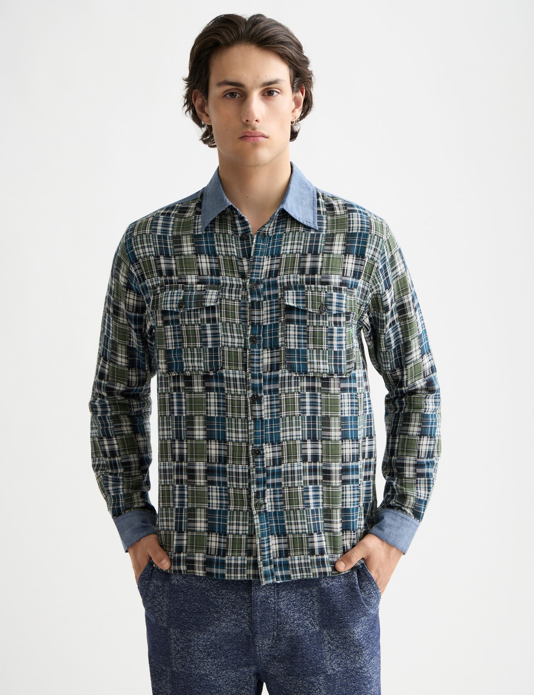 Scotch & Soda - Patchwork Relaxed Fit Flannel Shirt - Thyme Patchwork Check