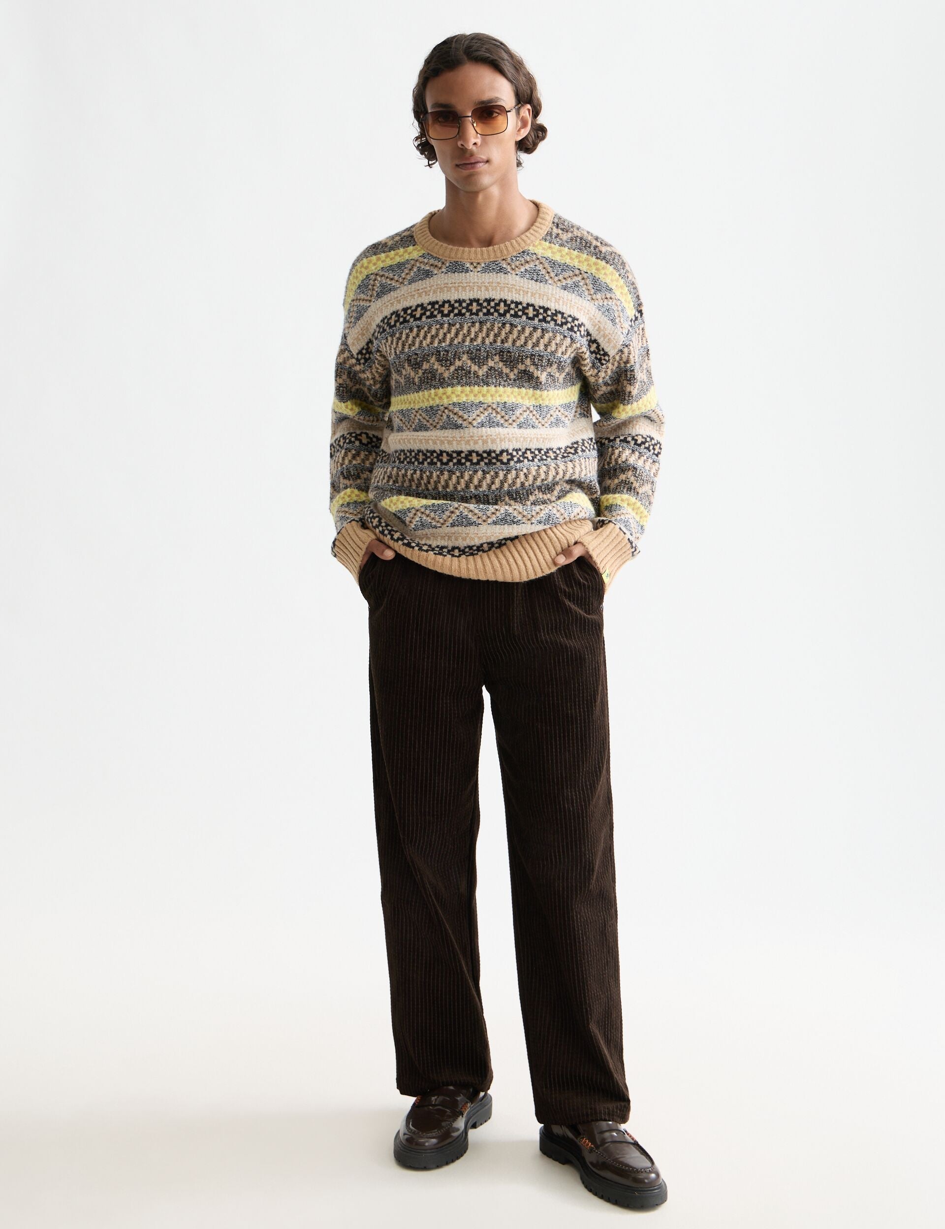 Scotch & Soda - Jacquard Dropped Shoulder Knit Pullover - Tannin Fair Isle