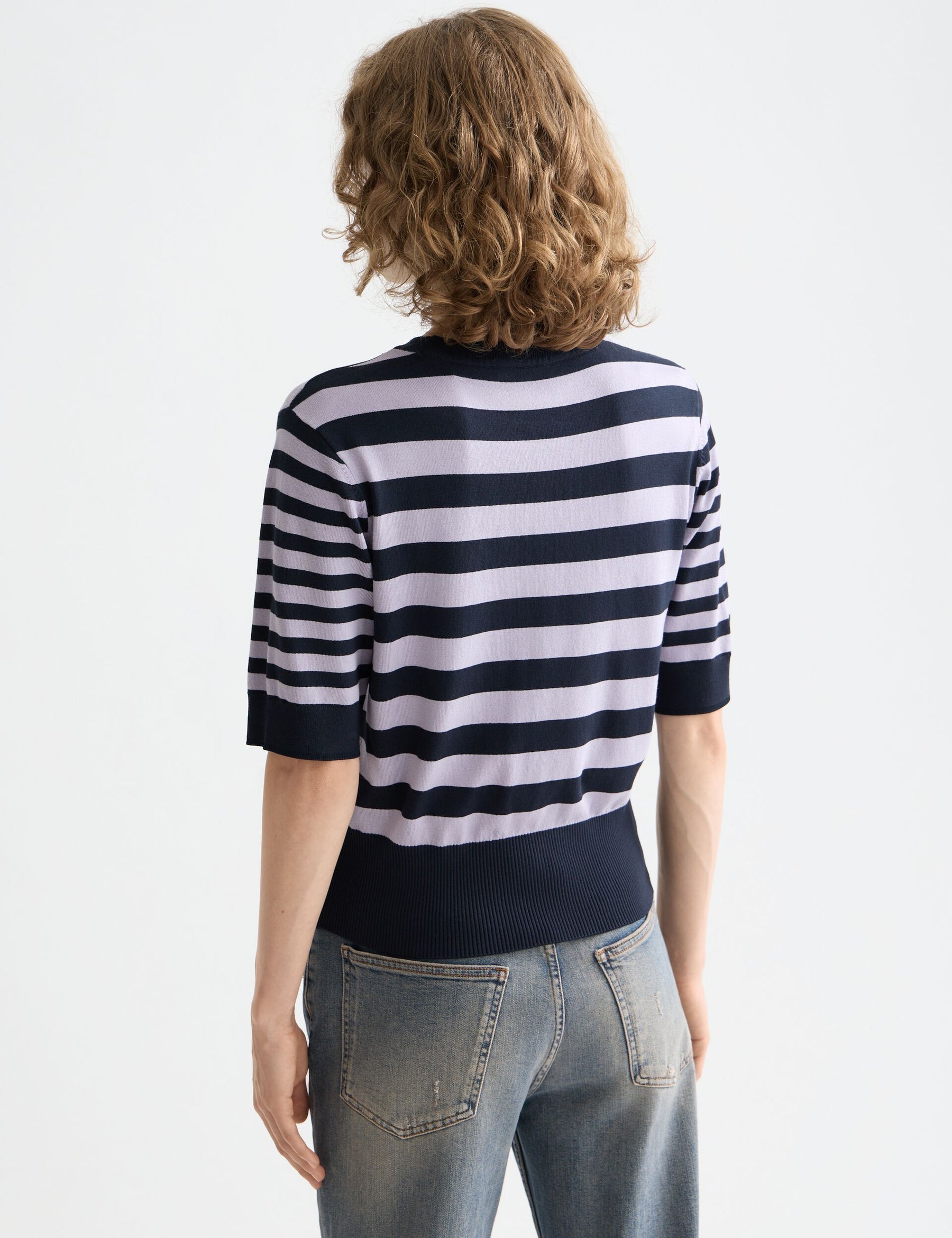 Maison Scotch - Crew Neck SS Pullover - Sky Captain/Lavender Stripe