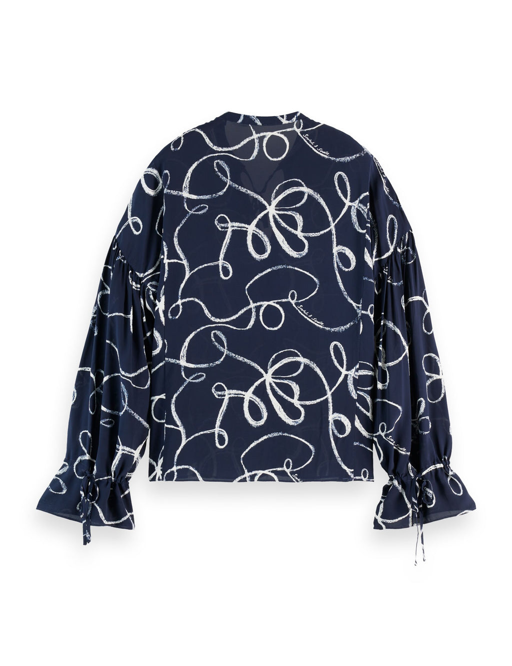 Maison Scotch - Drawstring Cuffs Blouse - Ribbon Navy AOP