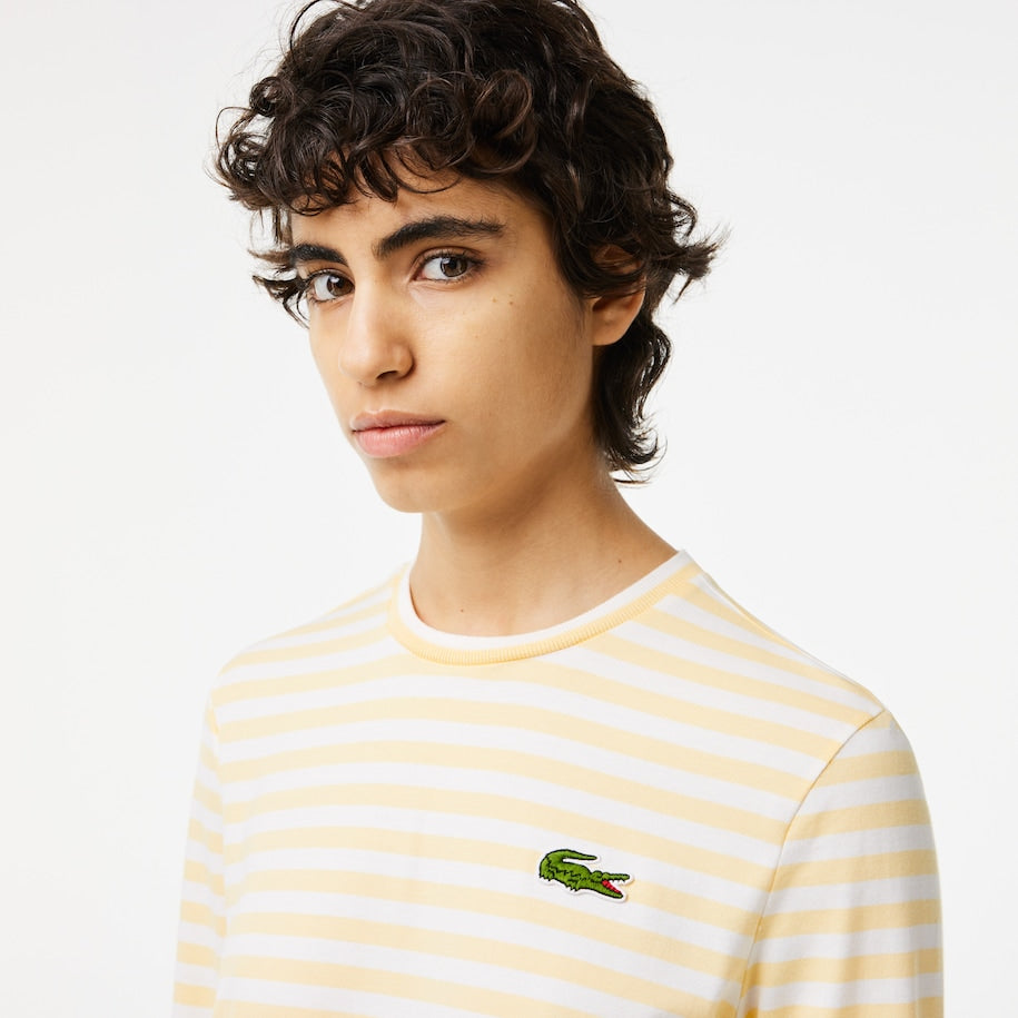 Lacoste - Striped Cotton LS Tee - White/Yellow