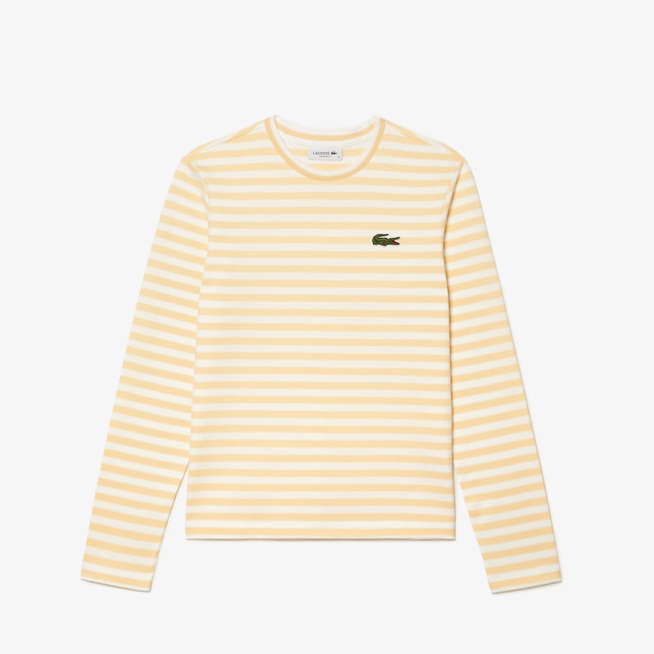 Lacoste - Striped Cotton LS Tee - White/Yellow