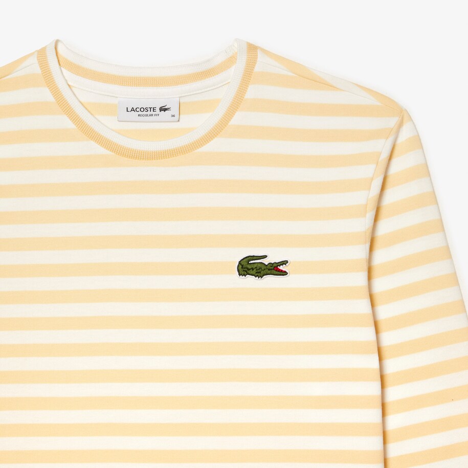 Lacoste - Striped Cotton LS Tee - White/Yellow