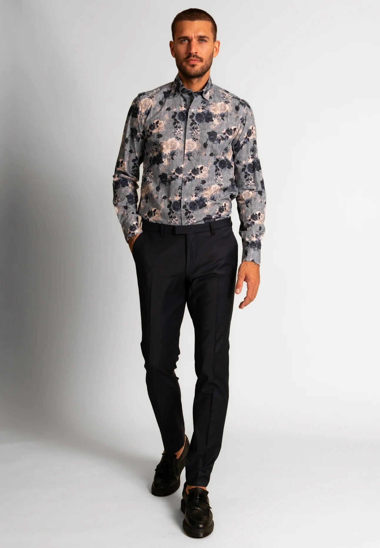 Fil Noir - Treviso HBD Shirt - Nightblue Roses